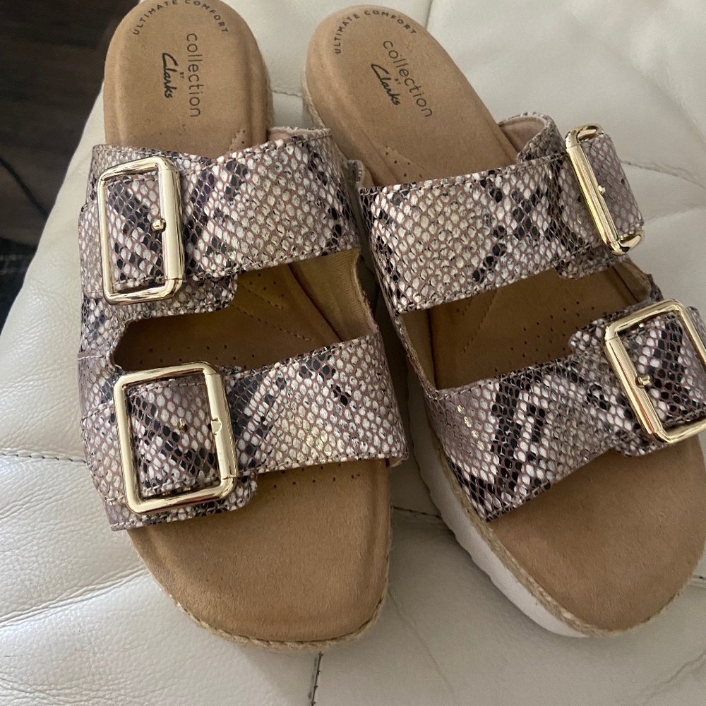 Clarks Snakeskin Slides With Cushion Heel - image 1